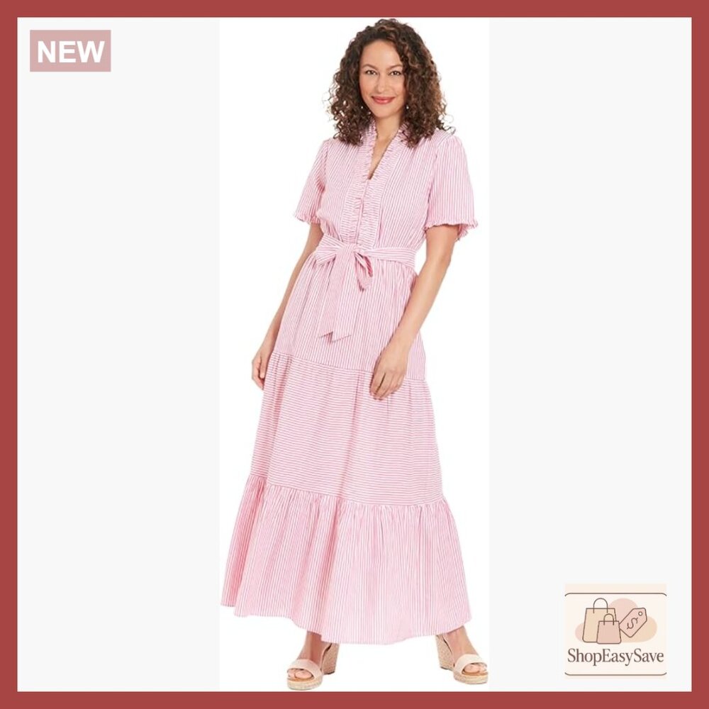 Ruffle Neck Tiered Maxi Dress with Sash Elegant Summer Casual Pull-On Style